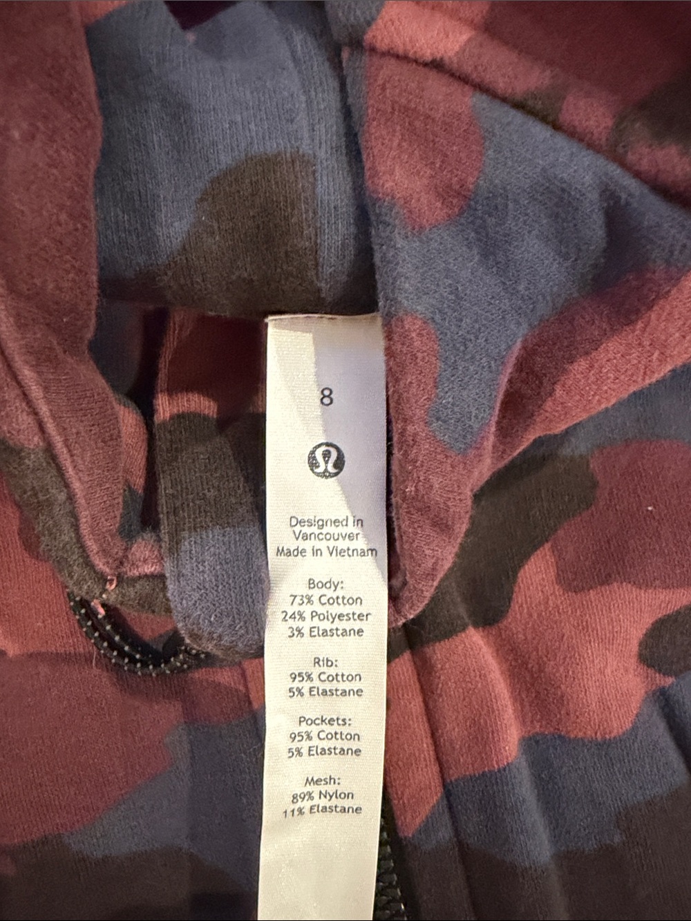lululemon athletica Maroon Blue Black Camo Zip Hoodie - Picture 2 of 2